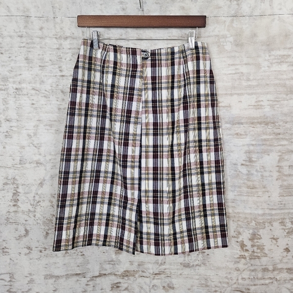 Vintage 1960s Skirt Academia Tartan Plaid Pencil Red Blue Pencil VTG 50s 2XS - Picture 5 of 7